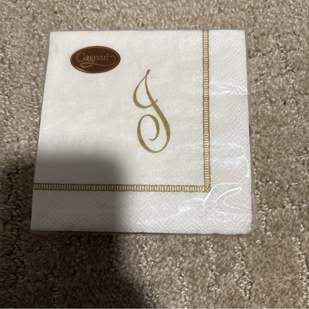 Caspari Hemstitch Script Letter J 20 Triple Ply Napkins 25cmx25cm